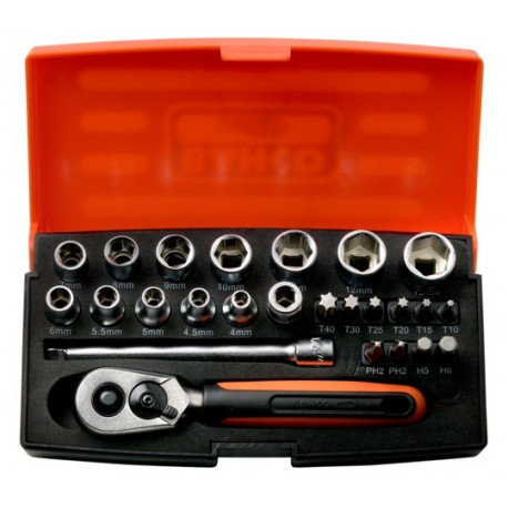 Sockets 4-13mm and bits PH,HEX,TORX set 1/4" 25pcs