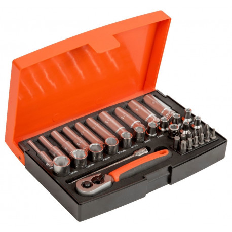 Short and long sockets set 4-13mm + bits PH,PZ,HEX,TORX 37 pcs 1/4"