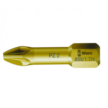 Wera 855/1 TH torsion screwdriver bit – PZ 2 tip, 25mm blade, 1/4" hex drive, extra-hard steel (10pc