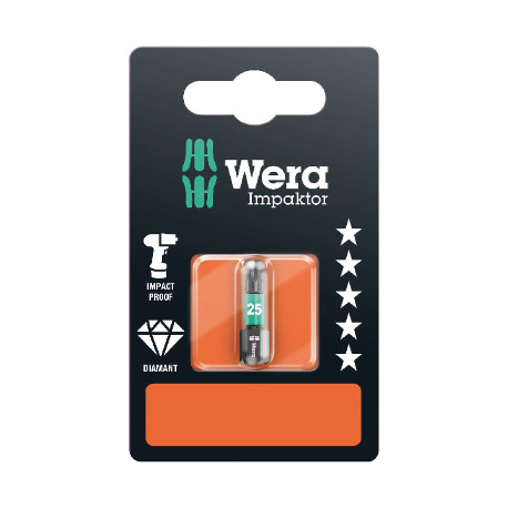Wera 867/1 Impaktor TORX TX 25 x 25 mm insert bit – diamond-particle coating, 1/4" hex shank, high-g
