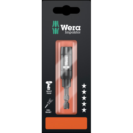 Wera 897/4 Impaktor 1/4" bit holder – double-torsion spring, retaining ring, ring magnet, 75mm, stai
