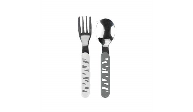 Stainless steel baby spoon and fork, grey, 1065/01