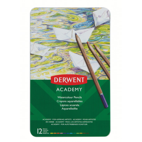Akvarellpliiats Derwent Academy 12tk. metallkarbis