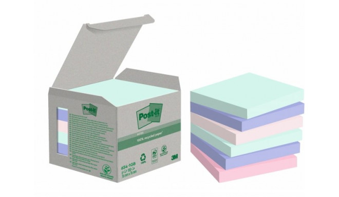 Märkmepaber iseliimuv Post-it 654 Recycled Notes, 100% taaskasutatud paber, assortii 76 x 76mm (paki