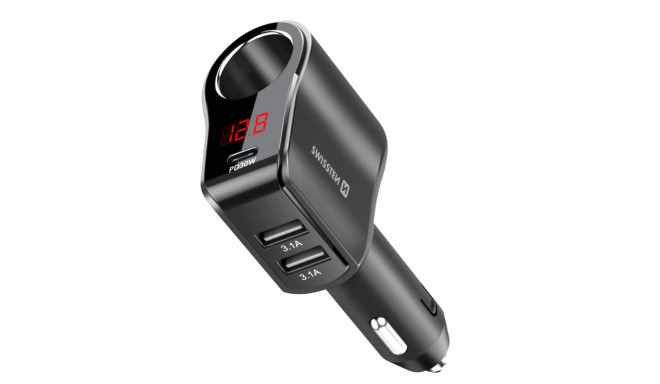 Swissten Car charger 1x USB-C PD / 2x USB-A / CL / LED