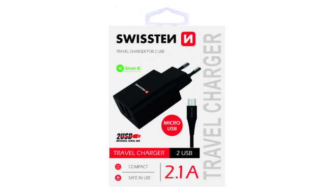 Swissten Premium Travel Charger USB 2.1A / 10.5W With Micro USB Cable 1.2m