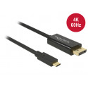 USB-C - Displayport kaabel 1.0m, 4K@60hz, must, Thunderbolt 3 toega