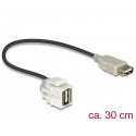 Keystone moodul: USB 2.0 A F / F, 250° nurgaga, kaabli pikkus 22cm, valge