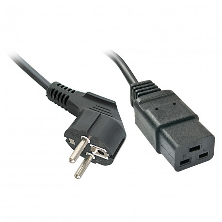220V Toitekaabel 2.0m, must, CEE 7/7 pistik nurgaga - C19 (16A)