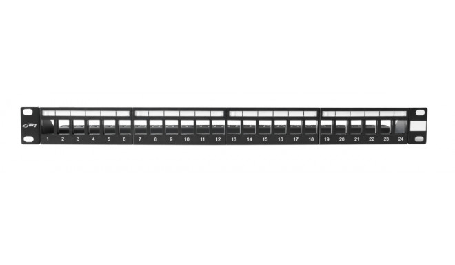 BKT patch panel 19´´, modular for 24xRJ45, shielded, 1U, black, extra labels