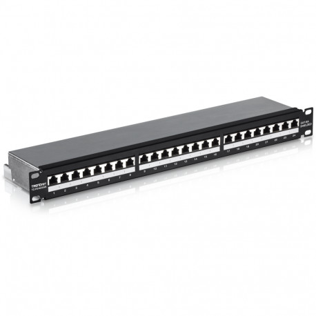 Paneel RJ45 Cat5e/Cat6/Cat6a 24 port varjestatud must