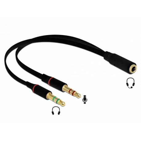 Adapter 3.5mm stereo pesa - 2x3.5mm stereo pistik, CTIA/ Apple standard, 20cm, must