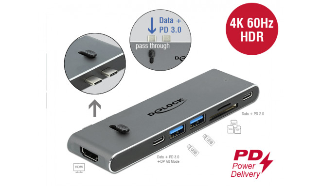 USB-C dock Mac´ile: 2xUSB-C (Thunderbolt), 1xHDMI, 2xUSB 3.2, 1xSD, 1xMicroSD