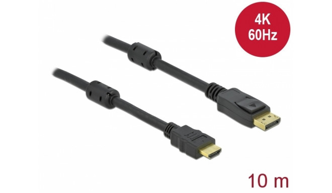 Displayport - HDMI kaabel 10.0m, 1.2, 4K@60Hz, ferriitidega, (sign suund DP>HDMI)(Active), must