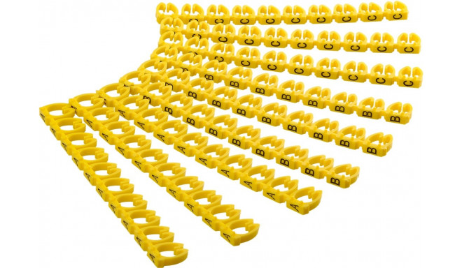 Cable marker clips ‘Letters A–C’ for cable diameters up to 2.5 mm, yellow