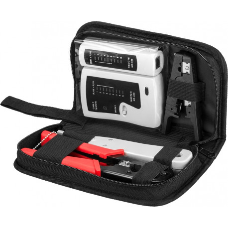 Tööriistakomp.(Kaablitester - RJ11, RJ12, RJ45, ISDN, CAT5, CAT6/ LSA tööriist, kaablikoorija, tangi