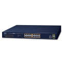 Switch: 16 x 10/100/1000Mbps PoE+, 2 x SFP, 1 x RJ-45 console, Layer 2/4, räkitav