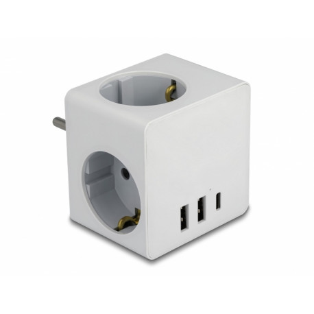 Delock Multi Socket Cube 3-way with childproof lock and USB charger white