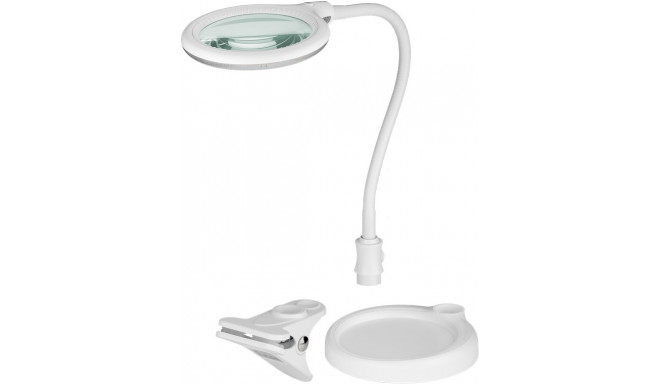 LED Magnifying Lamp with Base and Clamp, 6 W, 480 lm, 100 mm glass lens, 1.75x magnification, white