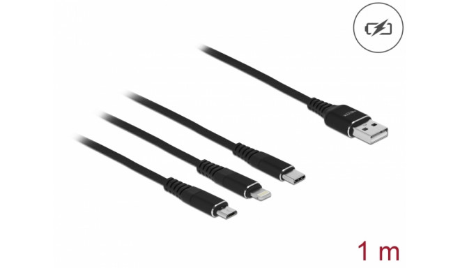 Delock USB Charging Cable 3 in 1 Type-A to Lightning™ / Micro USB / USB Type-C™ 1 m black