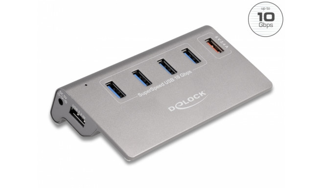 Delock USB 10 Gbps Hub with 4 USB Type-A Ports + 1 Fast Charging Port incl. Power Supply
