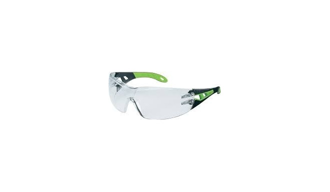 Apsauginiai akiniai Uvex Pheos skaidria linze, supravision HC/AF padengimas, juodos/žalios kojelės