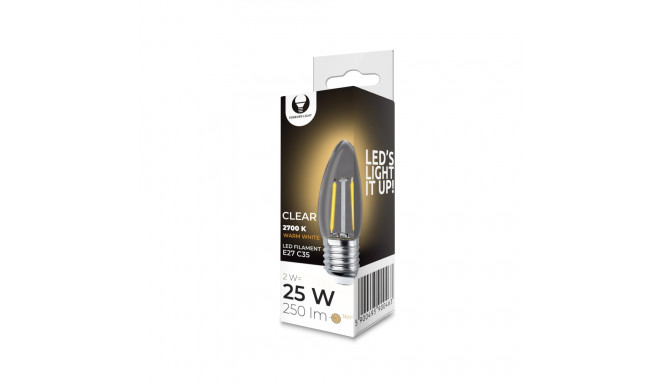 LED Bulb Filament E27 C35 2W 230V 2700K 250lm COG clear Forever Light
