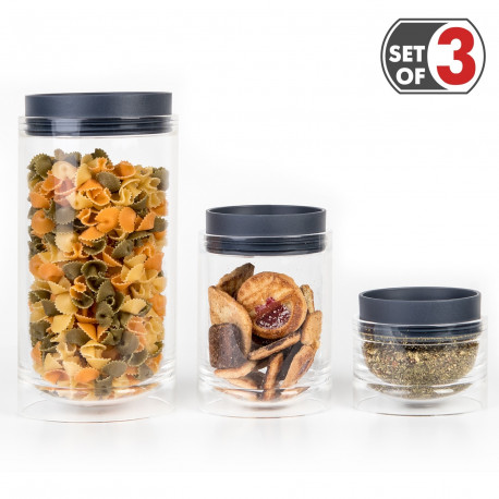 Wonder Worker Hit Acrylic Canister Set of 3 Stackable Airtight Storage Jars 1250/450/150 ml