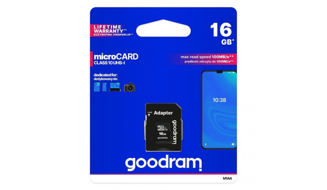 GOODRAM memory card microSD 16GB 100 MB/s class 10 UHS I with adapter SD