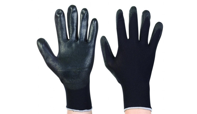 BLACK POLYEST PU GLOVES L OKKO 12 PAIRS