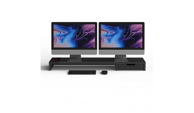 POUT EYES9 - All-in-one wireless charging & hub station for dual monitors, Maple Black