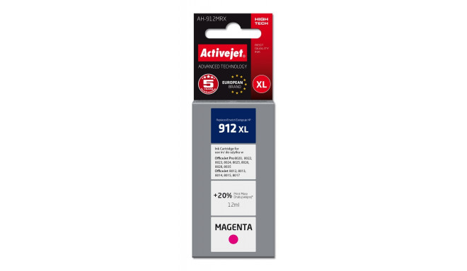 Activejet AH-912MRX tindikassett (asendus HP 912XL 3YL82AE; premium; 990 lehekülge; 12 ml, magenta)