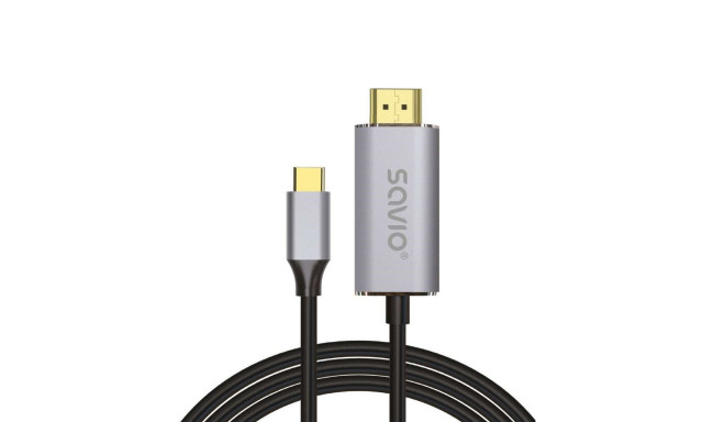 USB-C to HDMI 2.0B cable, 2m, silver / black, gold tips, SAVIO CL-171