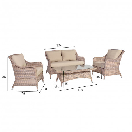 Garden furniture set EDEN table, sofa and 2 chairs, beige