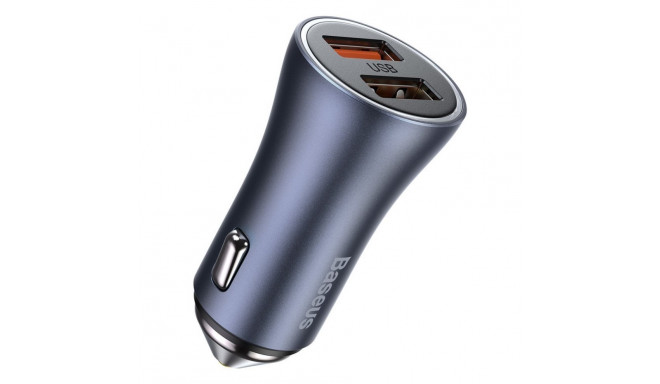 Car Quick Charger 40W 12-24V 2xUSB QC4.0 SCP FCP AFCwith USB-C 1m Cable , Dark Gray