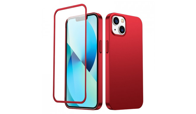 Joyroom 360 Full Case front and back cover for iPhone 13 + tempered glass screen protector red (JR-B