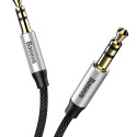 Stereo audio kabel Baseus Yiven M30 AUX 3,5 mm samec mini jack 1,5 m stříbrno-černý (CAM30-CS1)