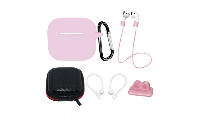 AirPods 3 Silicone Case Set + Case/Ear Hook/Neck Strap/Watch Strap Holder/Carabiner Clasp - pink