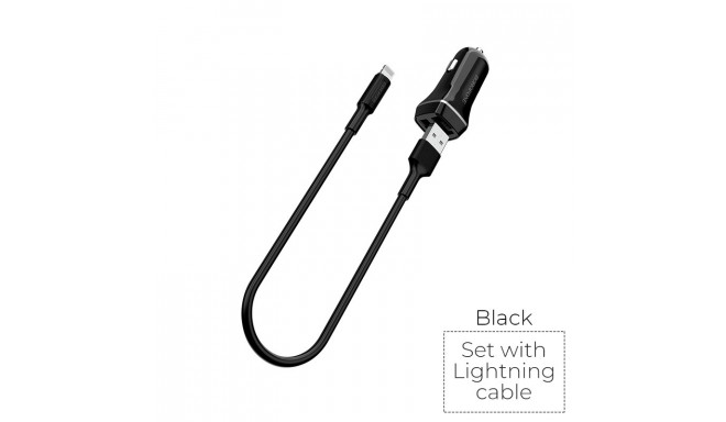 Borofone - ładowarka samochodowa 2x USB kabel Lightning w zestawie, czarny