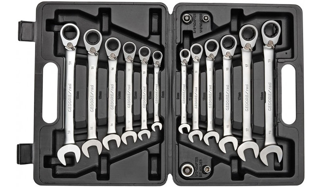 Gedore Red ring ratchet open ended spanner set, 16-piece, wrench (chrome, SW 8 - 19mm)