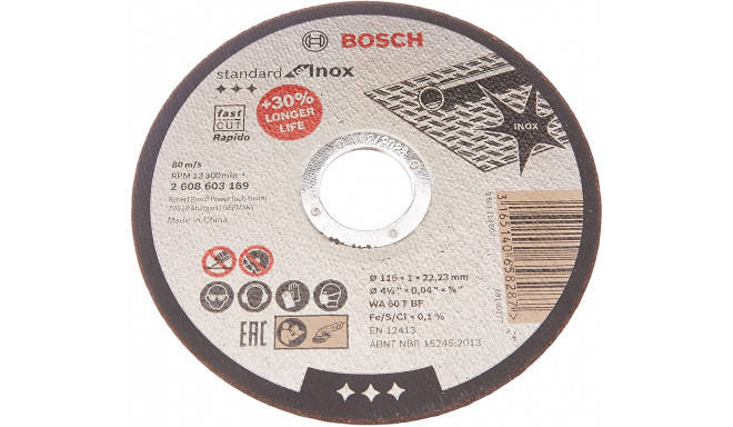 Bosch cutting disc Standard for Inox, Rapido, 115x1mm box (10 pieces, WA 60 T BF)