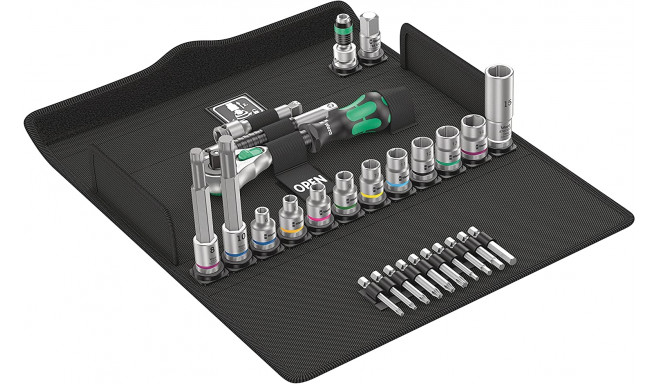 Wera Bicycle Set 7, 3/8, tool set (black/green, 27 pieces, speed ratchet with pivoting head)