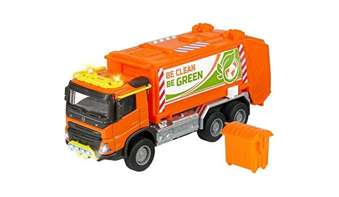 Majorette Volvo garbage truck with garbage container, toy vehicle (orange, with light and sound)