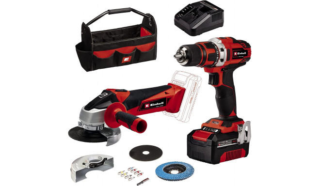 Einhell Tool set TE-TK 18/2 Li Kit (red/black, Cordless drill driver and Cordless angle grinder, Li-