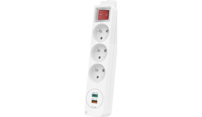 Hama Power Strip 3 sockets, 1 USB C, 1 USB A, 1.4 m, white