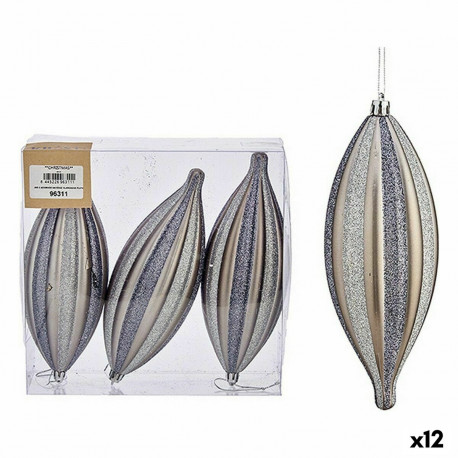 Christmas Decorations Set Krist+ 00906 00906 Silver PVC Streched 3 x 3 x 18 cm 8,5 x 19 x 3 cm (12 U