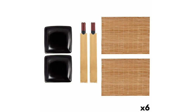 Sushi Set Black Ceramic Bamboo (6 Units)