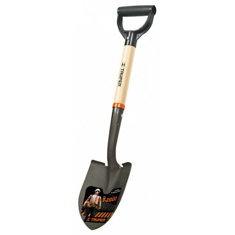 Truper small round point shovel with wooden shaft D-grip handle, 72cm
