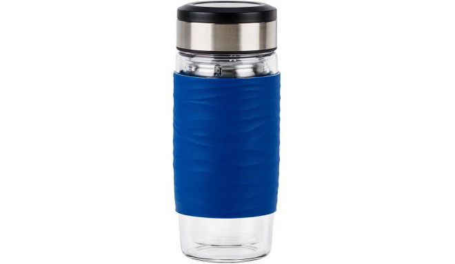 Emsa Tea Mug thermal tea mug 0.4 liters (blue/transparent, glass, screw cap)