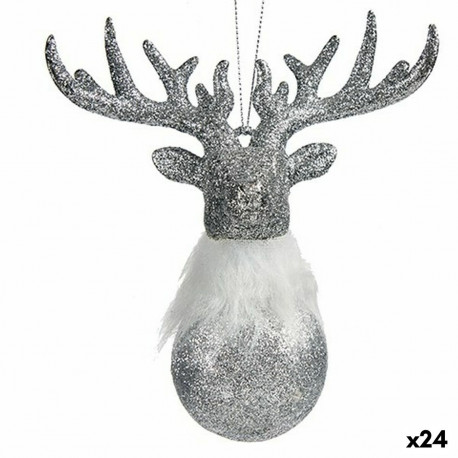Christmas bauble Krist+ 91797 91797 Silver Plastic Glitter Reindeer 13,5 x 15,5 x 7 cm (24 Units)